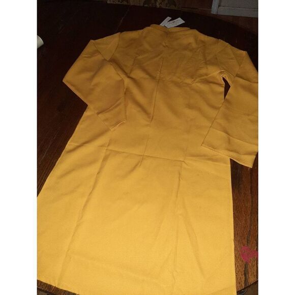 New Medium Vietnamese AoDai Long Sleeve High Neck Side Slit Dress Yellow Gold - Picture 4 of 6